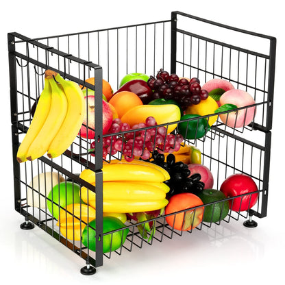 US GARVEE 2 Tier Fruit Basket with 4 Removable Banana Hangers Fruit Bowl for Kitchen Counter