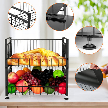 US GARVEE 2 Tier Fruit Basket with 4 Removable Banana Hangers Fruit Bowl for Kitchen Counter
