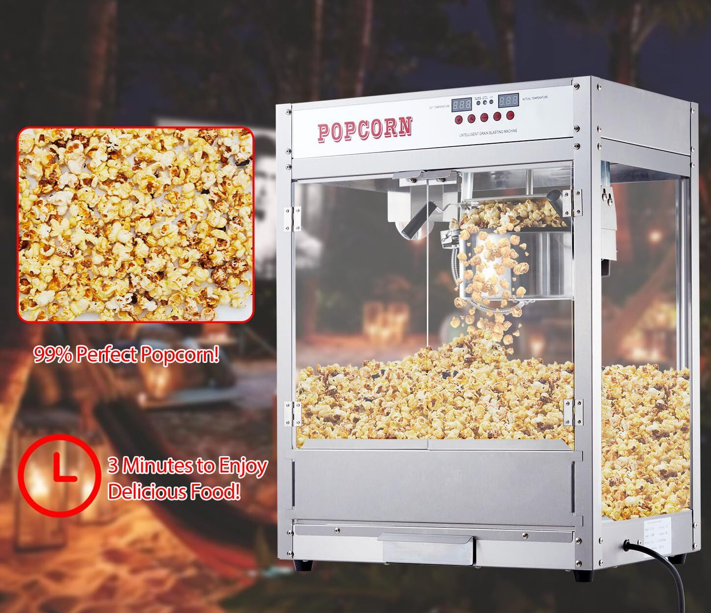 US GARVEE 8 OZ Popcorn Machine Temperature Control Digital Display Popcorn Maker Machine Silver