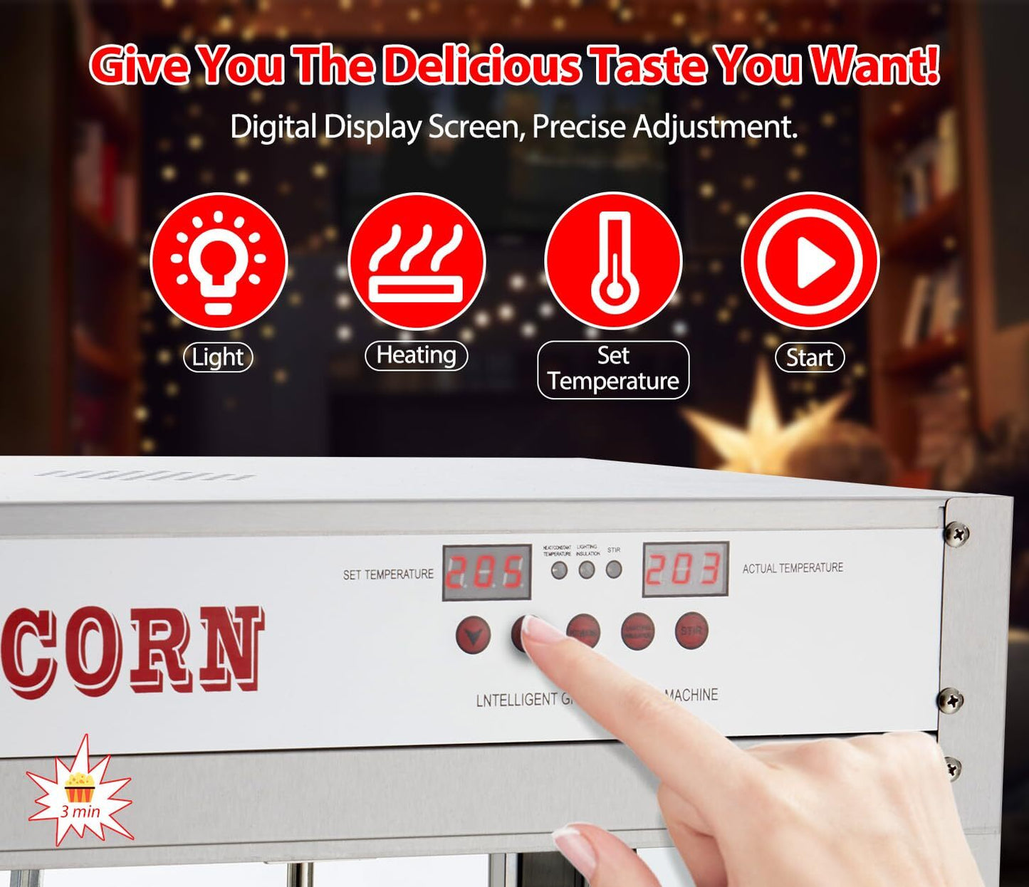 US GARVEE 8 OZ Popcorn Machine Temperature Control Digital Display Popcorn Maker Machine Silver
