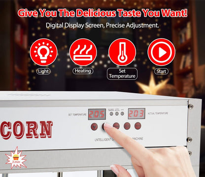 US GARVEE 8 OZ Popcorn Machine Temperature Control Digital Display Popcorn Maker Machine Silver