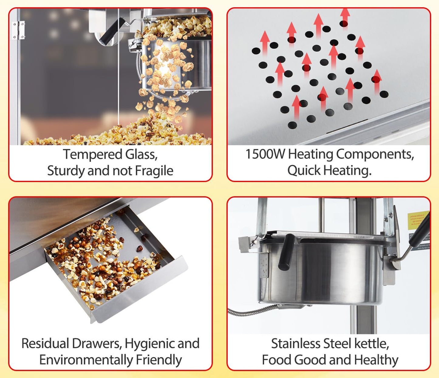 US GARVEE 8 OZ Popcorn Machine Temperature Control Digital Display Popcorn Maker Machine Silver
