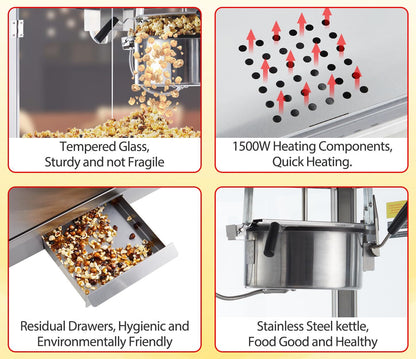 US GARVEE 8 OZ Popcorn Machine Temperature Control Digital Display Popcorn Maker Machine Silver