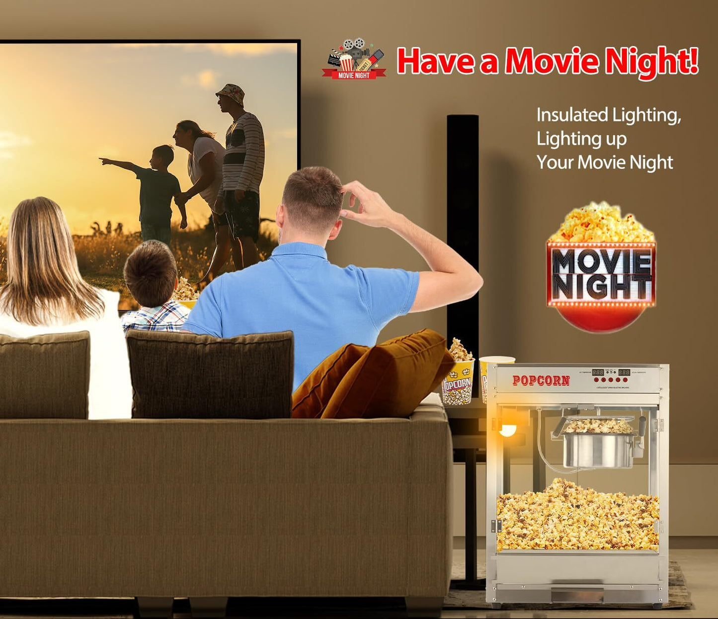 US GARVEE 8 OZ Popcorn Machine Temperature Control Digital Display Popcorn Maker Machine Silver
