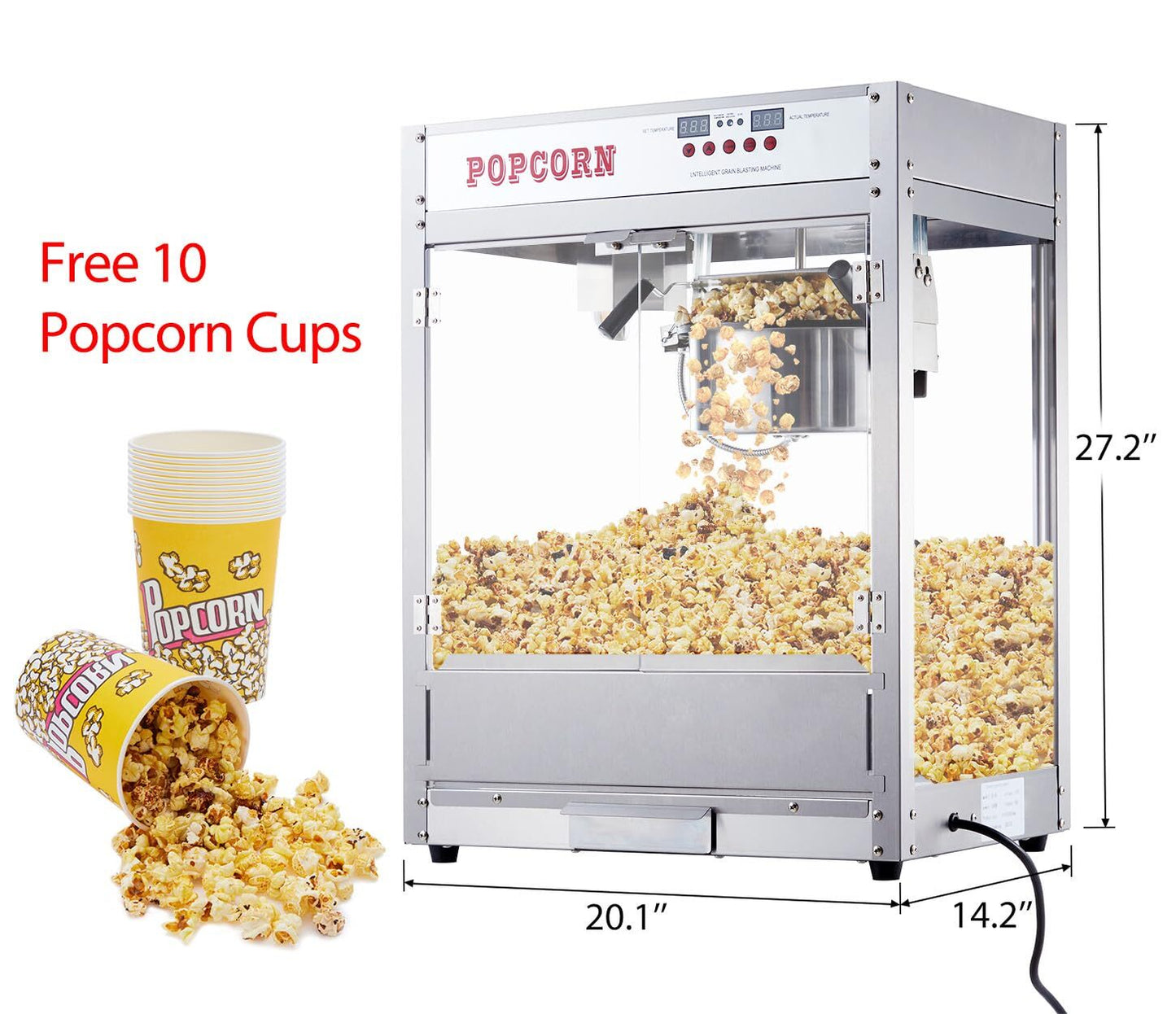 US GARVEE 8 OZ Popcorn Machine Temperature Control Digital Display Popcorn Maker Machine Silver