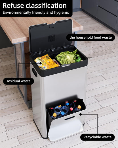 US GARVEE 56L Kitchen Trash Can with Lid Fingerprint-Proof Stainless Steel Rubbish Bin
