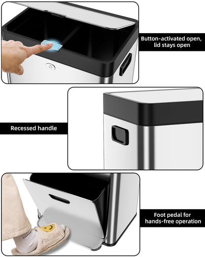 US GARVEE 56L Kitchen Trash Can with Lid Fingerprint-Proof Stainless Steel Rubbish Bin