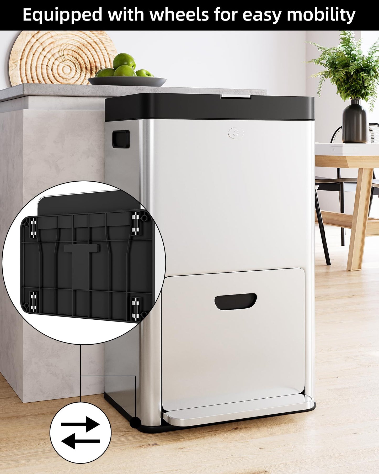 US GARVEE 56L Kitchen Trash Can with Lid Fingerprint-Proof Stainless Steel Rubbish Bin