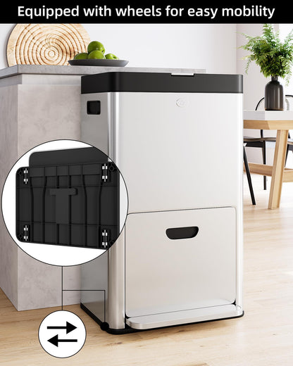 US GARVEE 56L Kitchen Trash Can with Lid Fingerprint-Proof Stainless Steel Rubbish Bin