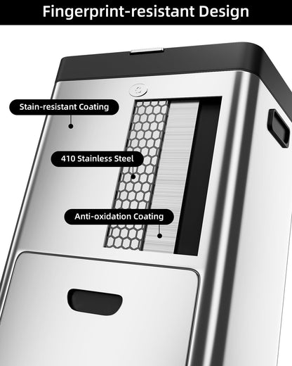 US GARVEE 56L Kitchen Trash Can with Lid Fingerprint-Proof Stainless Steel Rubbish Bin