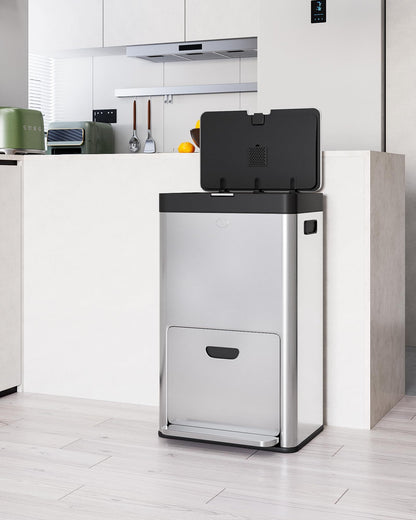 US GARVEE 56L Kitchen Trash Can with Lid Fingerprint-Proof Stainless Steel Rubbish Bin
