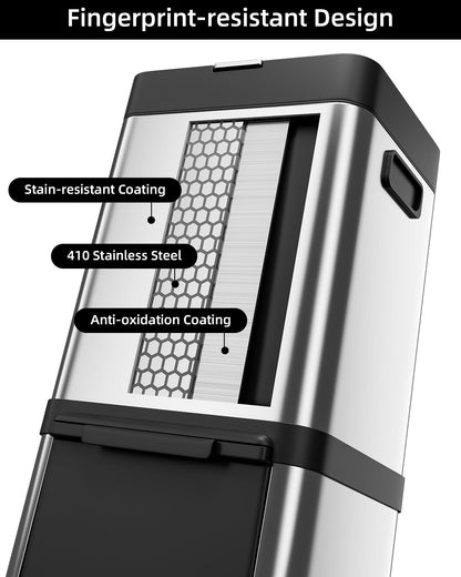 US GARVEE 34L Kitchen Trash Can Lid Fingerprint-Proof Stainless Steel Classified Recycle Rubbish Bin