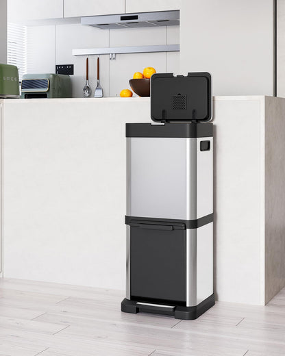 US GARVEE 34L Kitchen Trash Can Lid Fingerprint-Proof Stainless Steel Classified Recycle Rubbish Bin