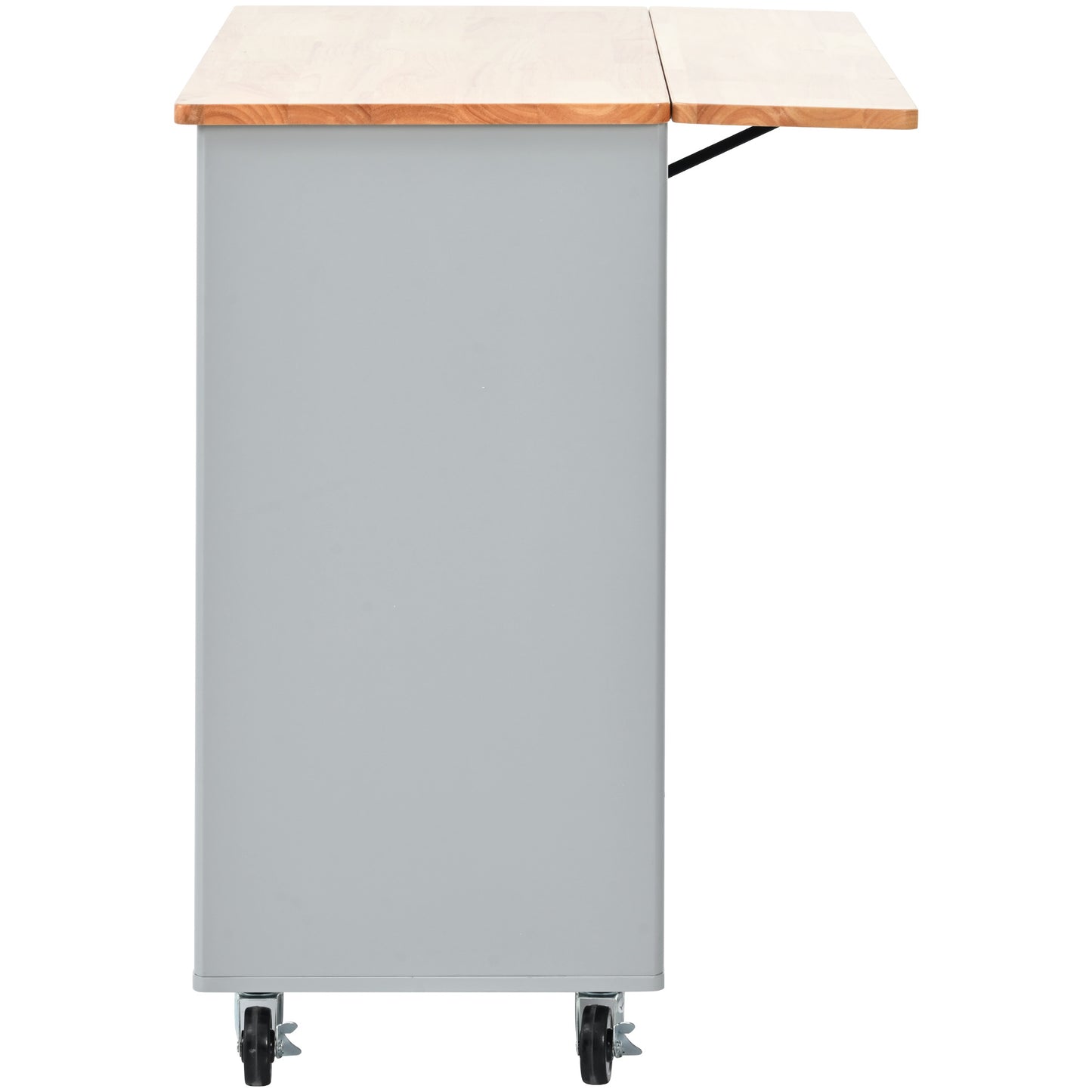 US Rolling Kitchen Island With Storage Drawer Adjustable Shelf Sliding Glass Door Cabinet With LED Light For Kitchen White