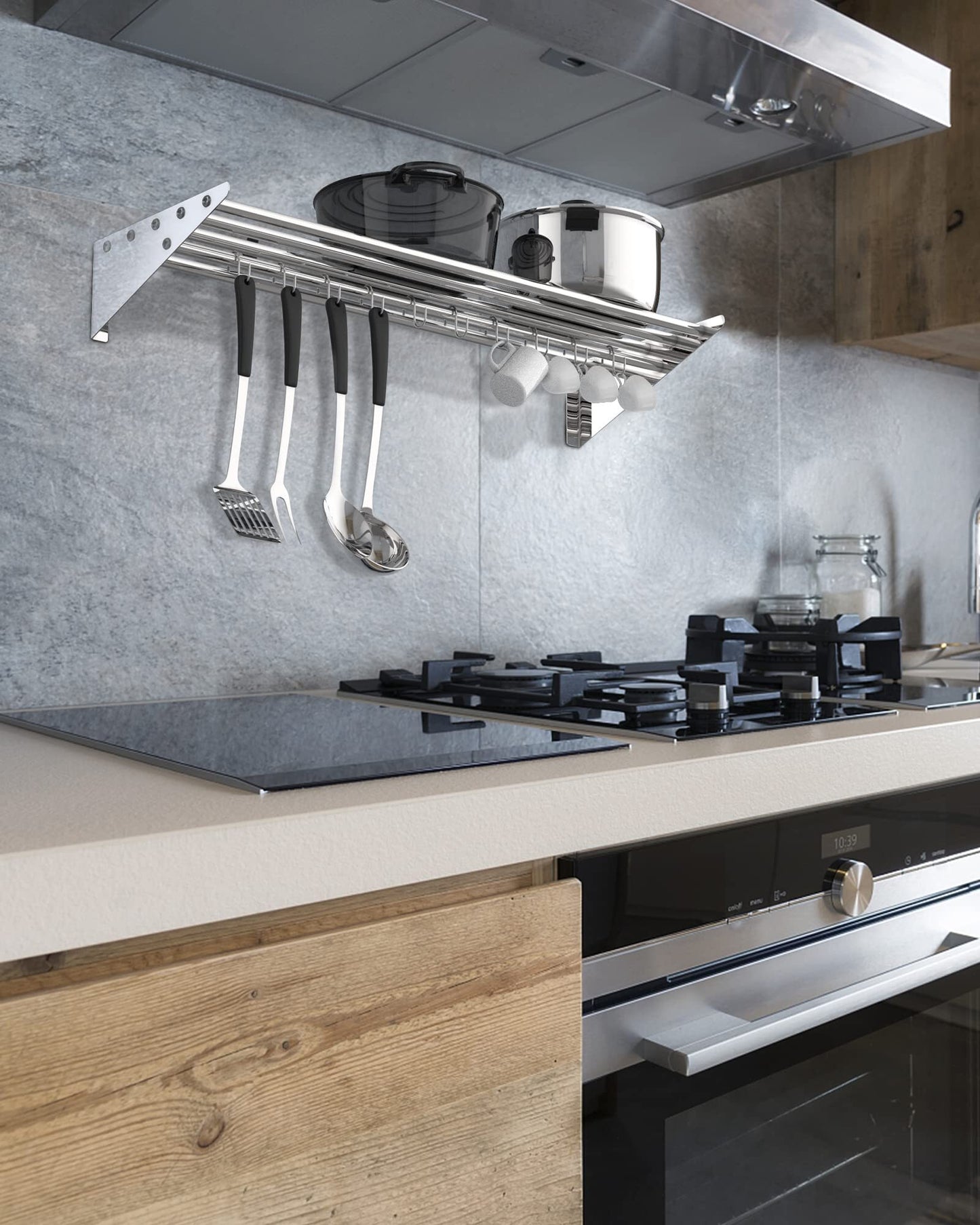 US GARVEE Stainless Steel Wall Mount Shelf with Hooks Commercial Storage Shelves