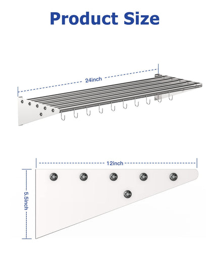 US GARVEE Stainless Steel Wall Mount Shelf with Hooks Commercial Storage Shelves