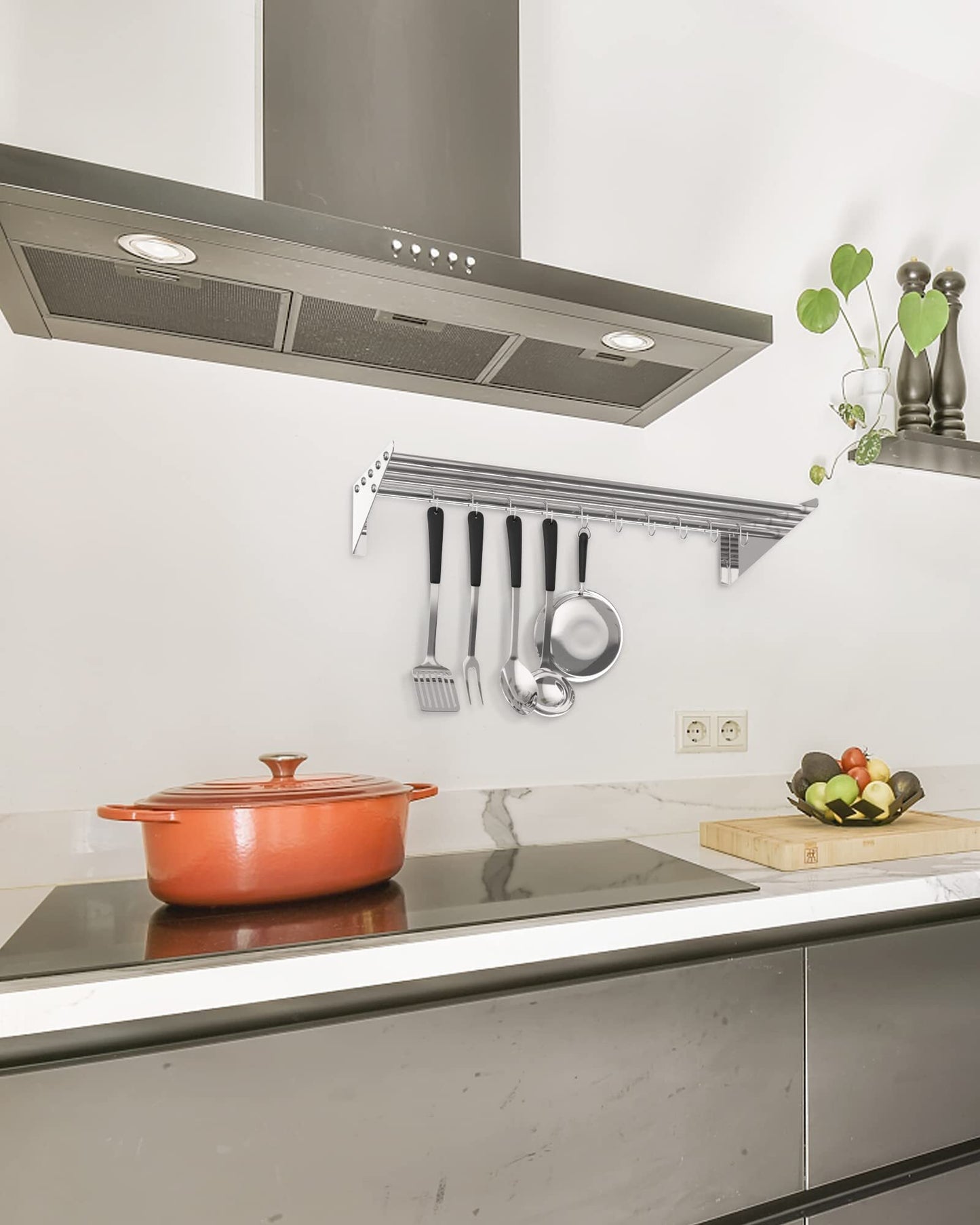 US GARVEE Stainless Steel Wall Mount Shelf with Hooks Commercial Storage Shelves