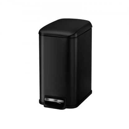 Slim Bathroom Trash Can, 11.4 x 5.71 x 10.7 Inch Small Bedroom Trashcan with Step Pedal & Soft Close Lid, 6L Steel Garbage Can with Detachable Inner Bin, for Kitchen, Home, Dorm, Office, Black