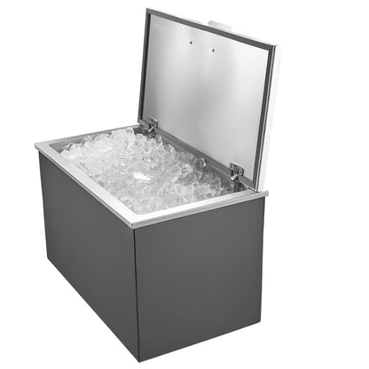 Drop in Ice Chest, 28"L x 16"W x 17"H Stainless Steel Drop in Cooler, 87.6 Quart Commercial Ice Bin with Flip Lid for Outdoor Kitchen Patio Bar, Drain-pipe Set Included, for Cold Wine Beer