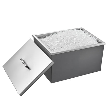 Drop in Ice Chest, 22"L x 17"W x 12"H Stainless Steel Drop in Cooler, 45.3 Quart Commercial Ice Bin with Pot Lid for Outdoor Kitchen Patio Bar, Drain-pipe Set Included, for Cold Wine Beer