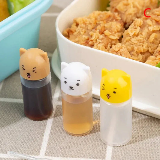 Color: Dark Khaki - 2Pcs Lunch Bento Soy Sauce Box Container Cute Plastic Condiment Dispenser Mini Portable Salad Dressing Tomato Ketchup Bottle Jar