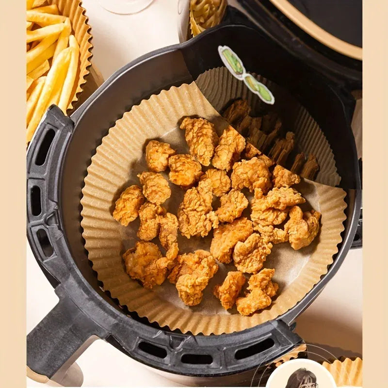 Color: Dark Khaki - Air Fryer Paper Liners Disposable Oil-Proof Waterproof Baking Paper Round Square And Rectangle Parchment Kitchen Party Supplies