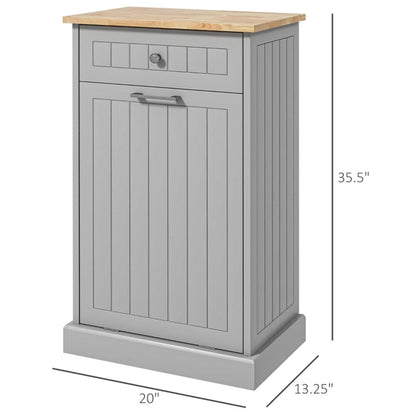 Kitchen Tilt Out Trash Bin Cabinet Free Standing Recycling Cabinet Trash Can Holder With Drawer, Gray-AS