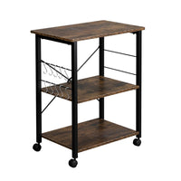 Vintage-Style 3-Tier Kitchen Cart with Microwave Stand & Rolling Storage Shelves - Black Metal Frame