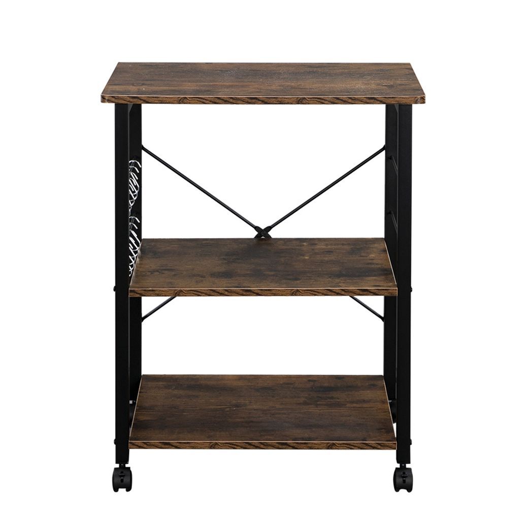 Vintage-Style 3-Tier Kitchen Cart with Microwave Stand & Rolling Storage Shelves - Black Metal Frame