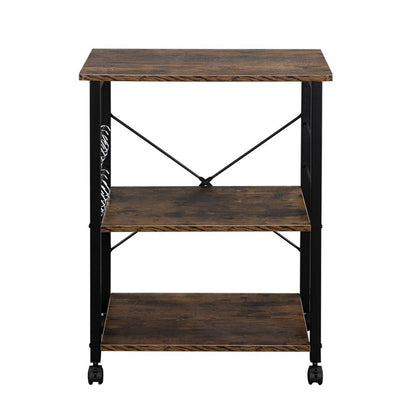 Vintage-Style 3-Tier Kitchen Cart with Microwave Stand & Rolling Storage Shelves - Black Metal Frame