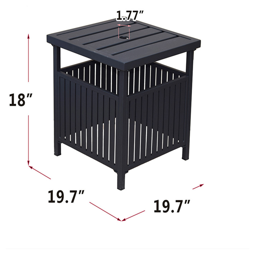 Patio Steel Bistro Dining Table with Umbrella Hole, Outdoor Leisure Coffee Table, Square Umbrella Table for Porch,Backyard,Garden, Black
