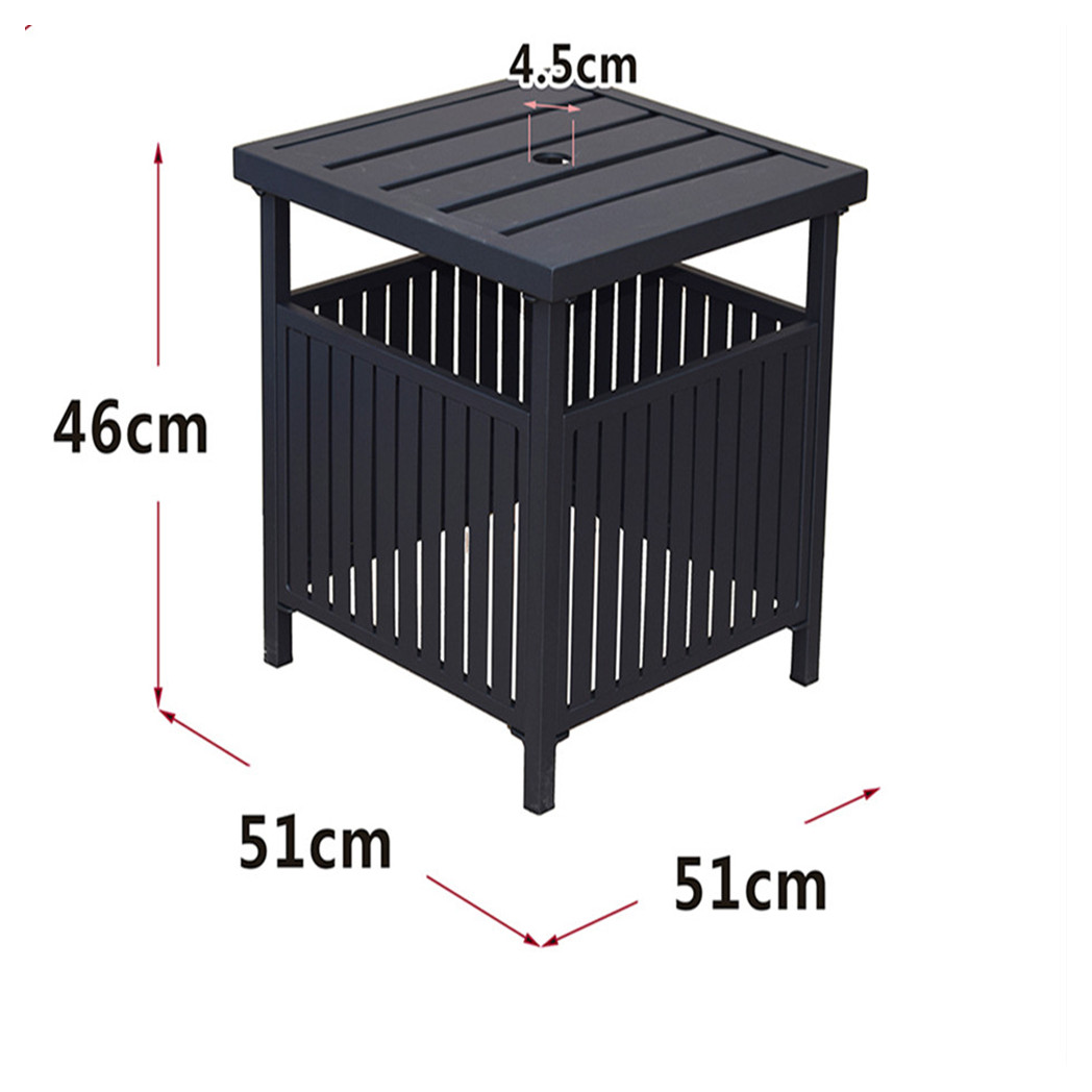 Patio Steel Bistro Dining Table with Umbrella Hole, Outdoor Leisure Coffee Table, Square Umbrella Table for Porch,Backyard,Garden, Black