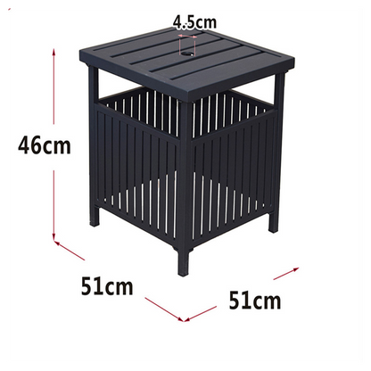 Patio Steel Bistro Dining Table with Umbrella Hole, Outdoor Leisure Coffee Table, Square Umbrella Table for Porch,Backyard,Garden, Black