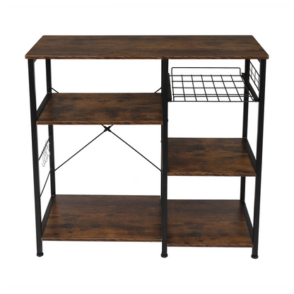 Vintage 3-Tier Industrial Kitchen Cart - Stylish Microwave Stand & Storage Solutions