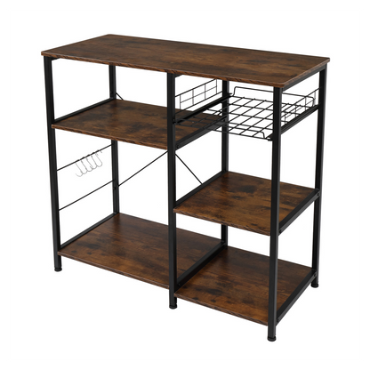 Vintage 3-Tier Industrial Kitchen Cart - Stylish Microwave Stand & Storage Solutions
