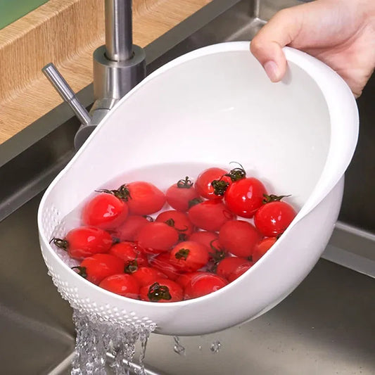 Color: Black - Rice Sieve Plastic Colander Kitchen Drain Basket with Handles Rice Bowl Strainer Strainer Basket Sink Drain Kitchen Tools