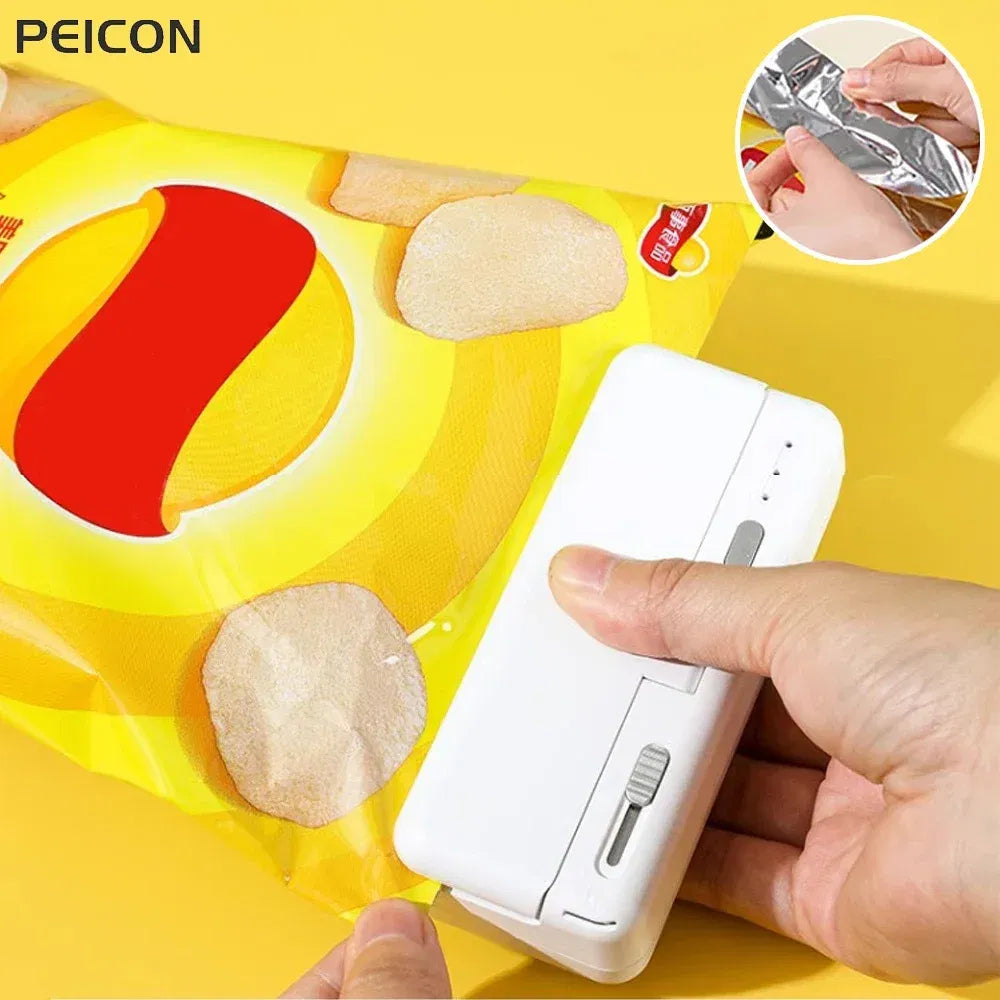 Color: Rose Gold - Mini Plastic Bag Sealer Heat Bag Sealing Machine Food Packaging Plastic Bags Sealer Clip Bag Handheld Rechargeable Heat Sealer