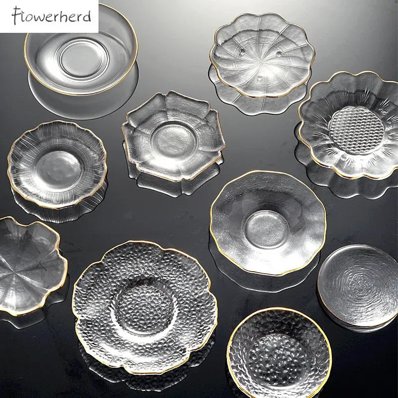 Color: Orange - Japanese Style Round Insulated Glass Tea Mat Saucer Teaware Creative Kung Fu Tea Set Cup Holder Phnom Penh Saucer