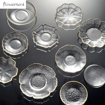 Color: Orange - Japanese Style Round Insulated Glass Tea Mat Saucer Teaware Creative Kung Fu Tea Set Cup Holder Phnom Penh Saucer
