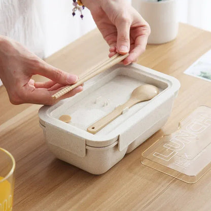 Color: Blue - 850/1100ML wheat straw lunch box bento box Microwave oven Students with lid canteen simple lunch box rectangular portable