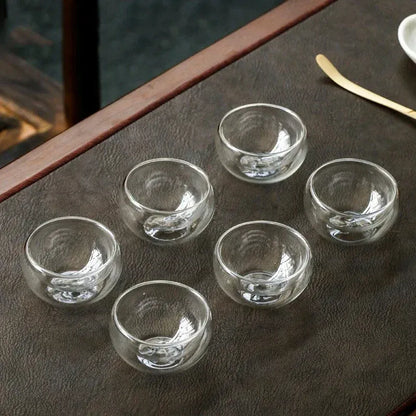 Color: light green, Capacity: 301-400ml - 2/6Pcs Double Layer Glass Tea Cup Set Transparent Drinkware Coffee Milk Water Mug Multi-Purpose Brewings Tea Cup Kitchen Tools