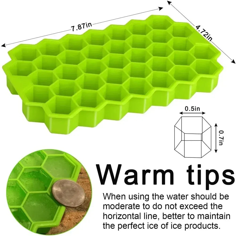 Color: Blue - 37 Cavity Honeycomb Ice Cube Trays Reusable Silicone Ice Cube Mold BPA Free Ice Maker with Removable Lids