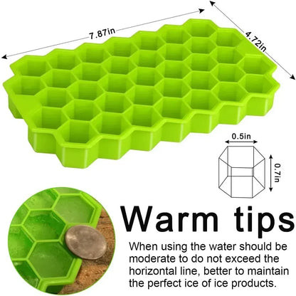 Color: Blue - 37 Cavity Honeycomb Ice Cube Trays Reusable Silicone Ice Cube Mold BPA Free Ice Maker with Removable Lids