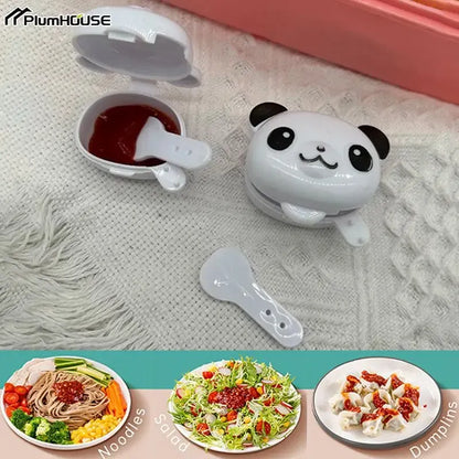 Color: Brown - 2Pcs Lunch Bento Soy Sauce Box Container Cute Plastic Condiment Dispenser Mini Portable Salad Dressing Tomato Ketchup Bottle Jar