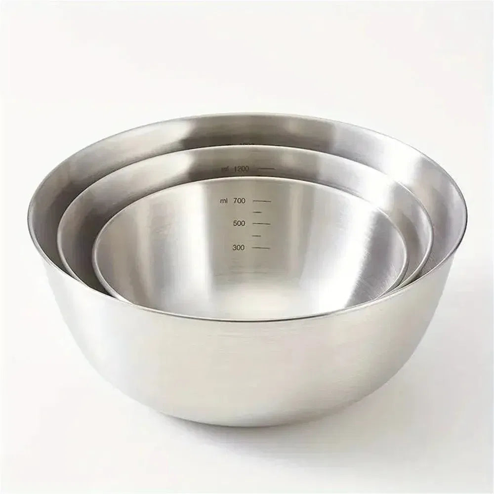 Color: Pink - 1-3 Stainless Steel Bowl Set with Scale for Cooking Baking Food Storage Large Capacity Mixing Bowls for Home Kitchen Essentials