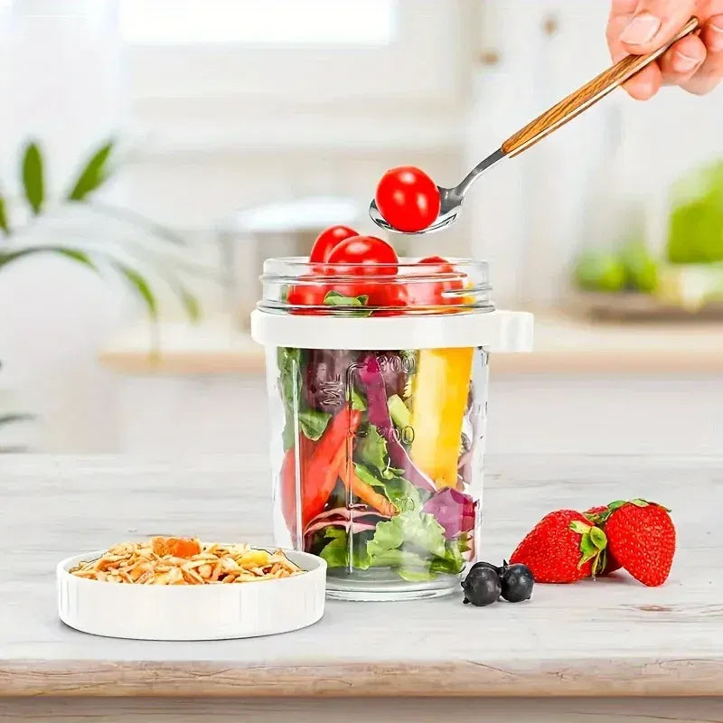 Color: Black, Capacity: 301-400ml - 350ML Overnight Oat Cup Glass With Lid And Spoon Seal Food Breakfast Cup Portable Cereal Milk Salad Yogurt Cup Kitchen Item