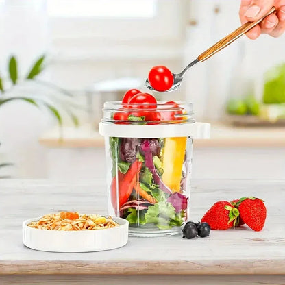 Color: Black, Capacity: 301-400ml - 350ML Overnight Oat Cup Glass With Lid And Spoon Seal Food Breakfast Cup Portable Cereal Milk Salad Yogurt Cup Kitchen Item