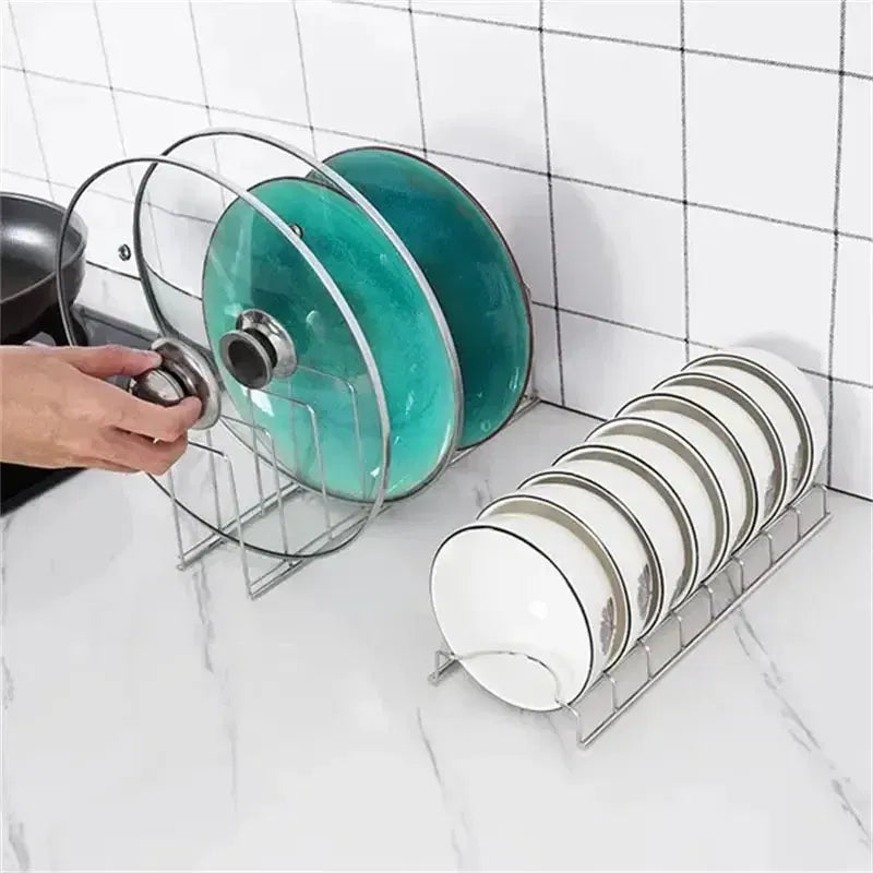 Color: plum - Kitchen Bowl Dish Organizer Stainless Steel Dish Holder Home Cutlery Dishes Pot Lid Rack Household Dish Rack Kitchen Accessories