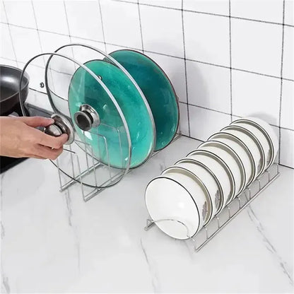 Color: plum - Kitchen Bowl Dish Organizer Stainless Steel Dish Holder Home Cutlery Dishes Pot Lid Rack Household Dish Rack Kitchen Accessories