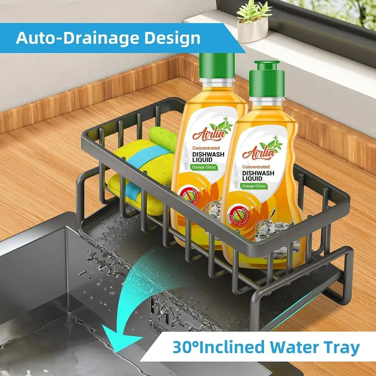Color: plum - Kitchen Sink Drain Rack Organizer Sponge Storage Faucet Holder Soap Drainer Dishcloth Towel Rack Kitchen Sink Organizer